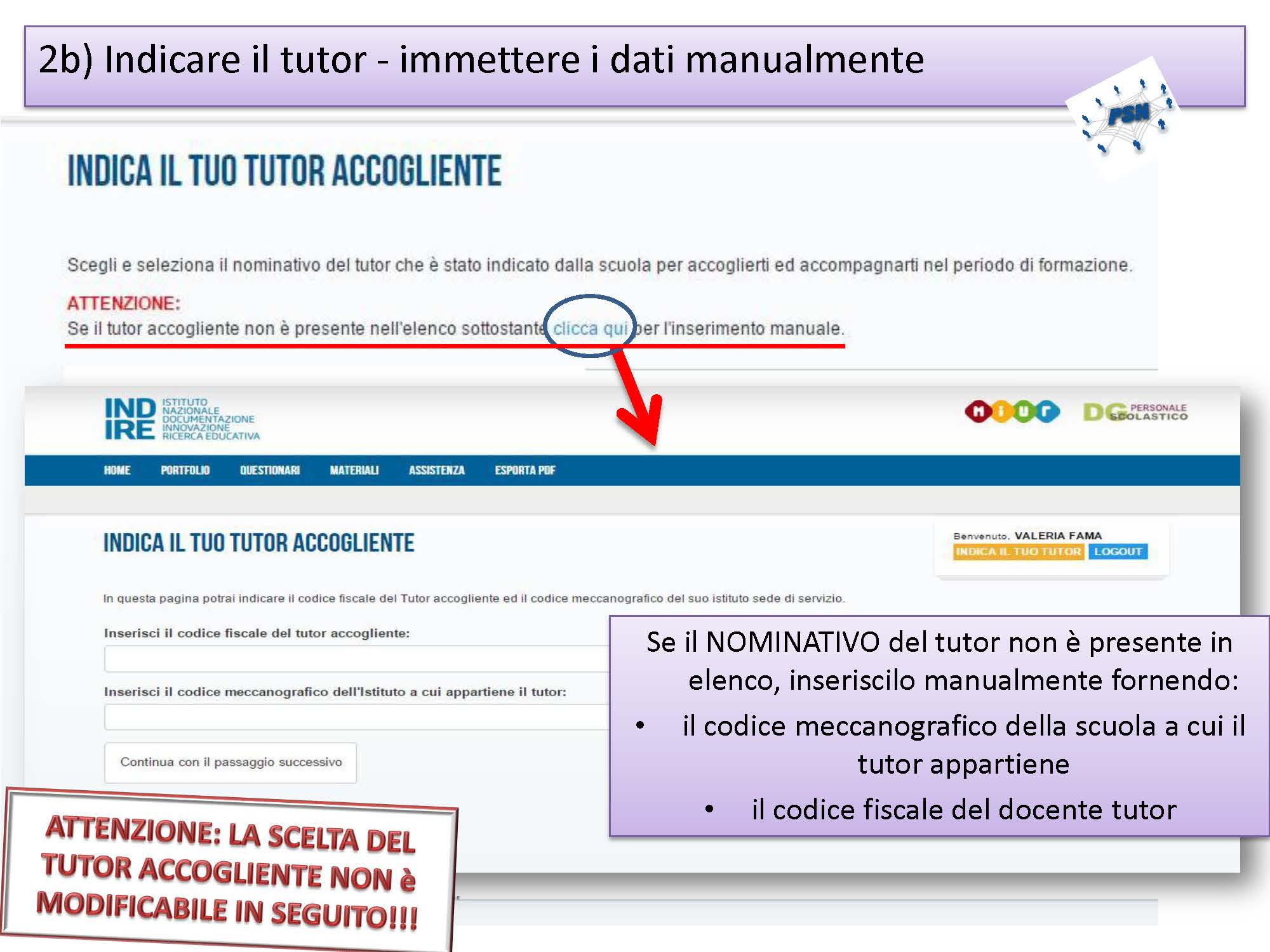 Accesso user pw scelta tutor INDIRE Pagina 6