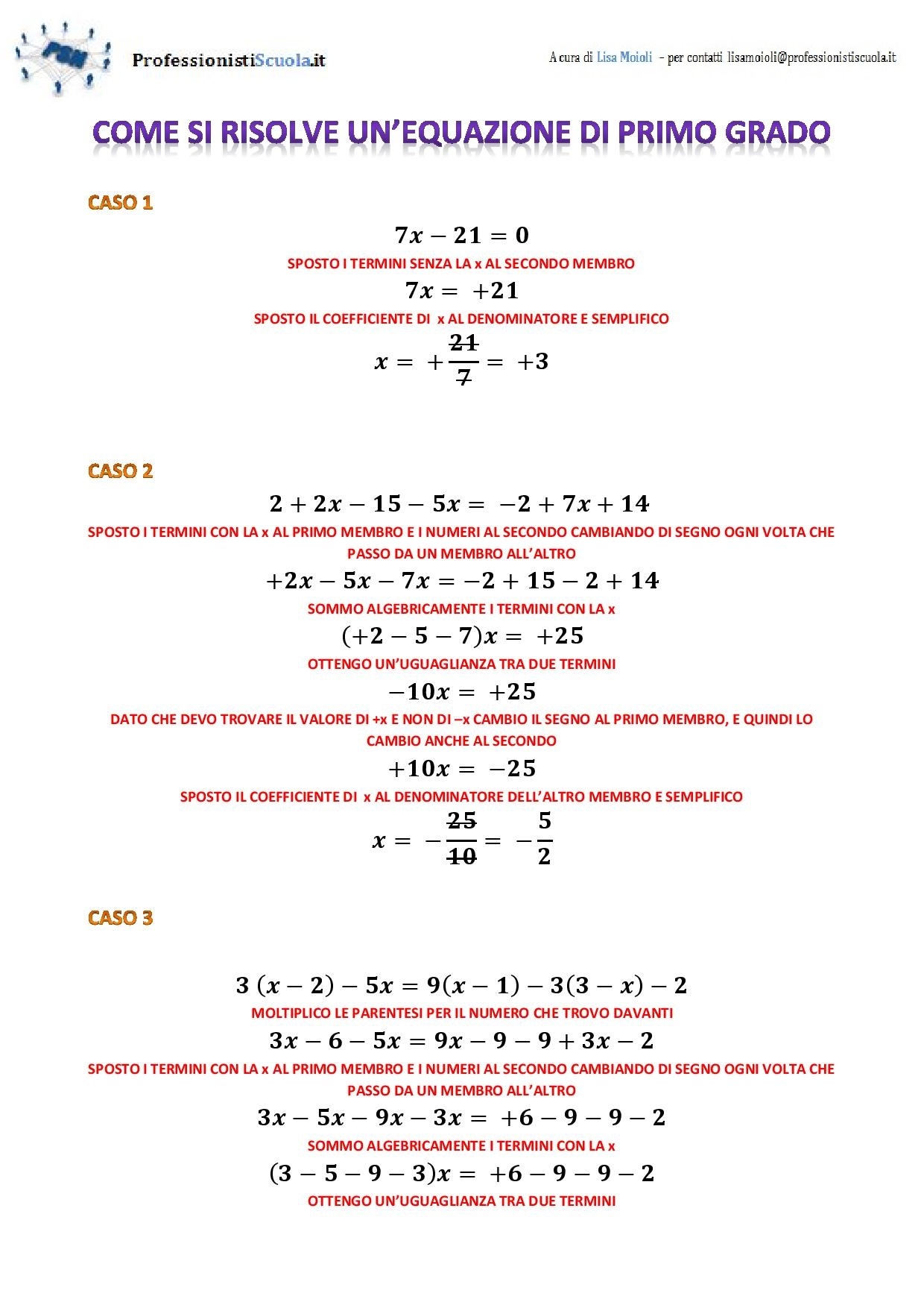 Risolviamo Le Equazioni Di Primo Grado Professionisti Scuola