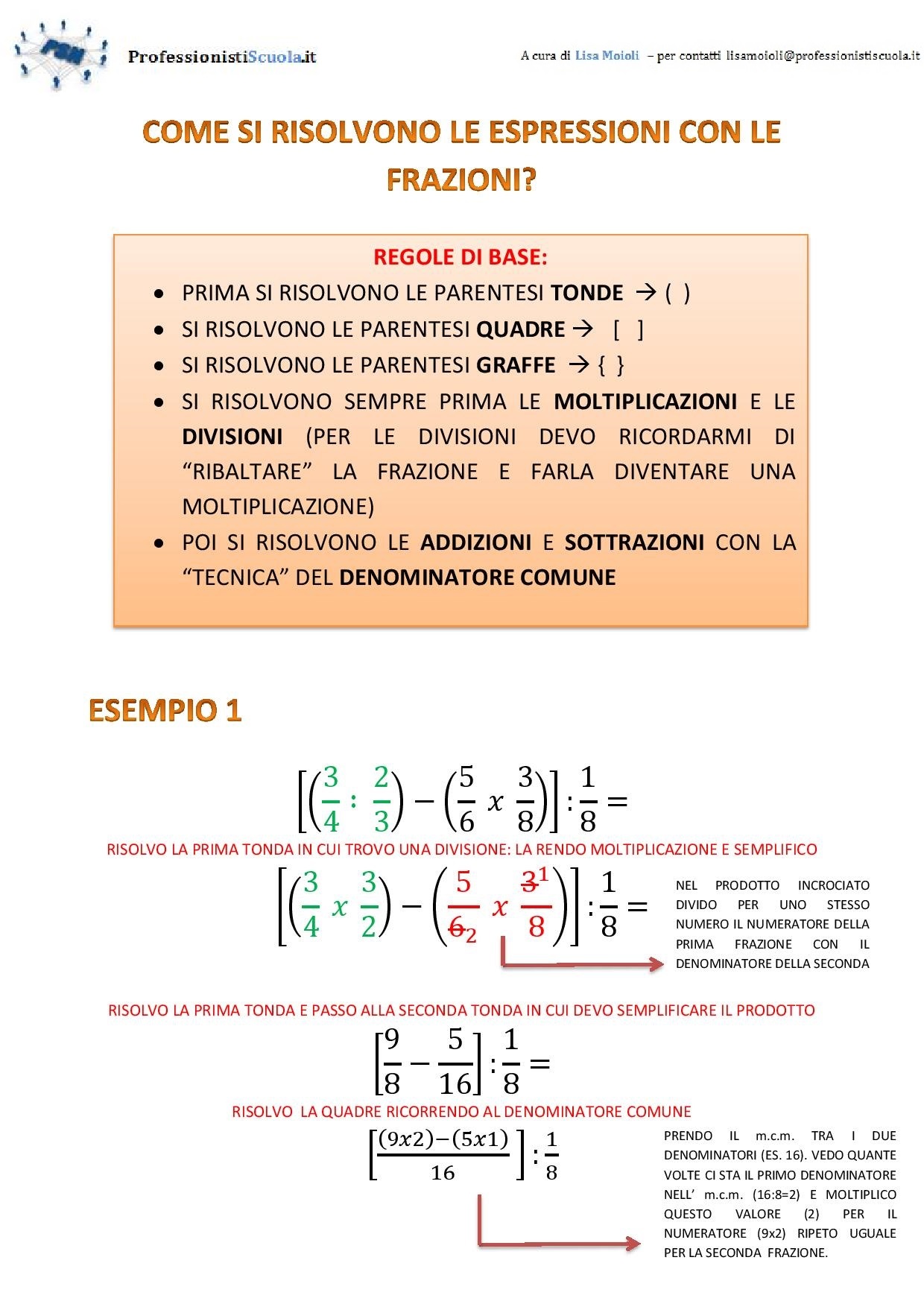 Come Si Risolvono Le Espressioni Frazionarie Professionisti Scuola