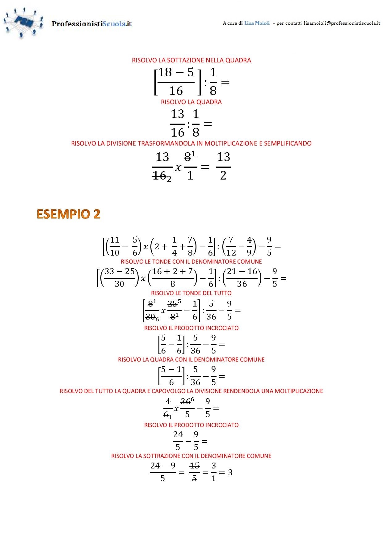 Come Si Risolvono Le Espressioni Frazionarie Professionisti Scuola