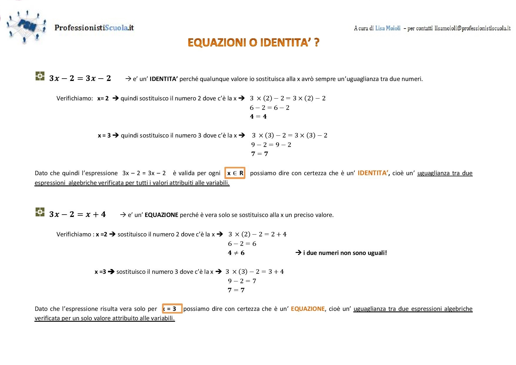 EQUAZIONI O IDENTITA