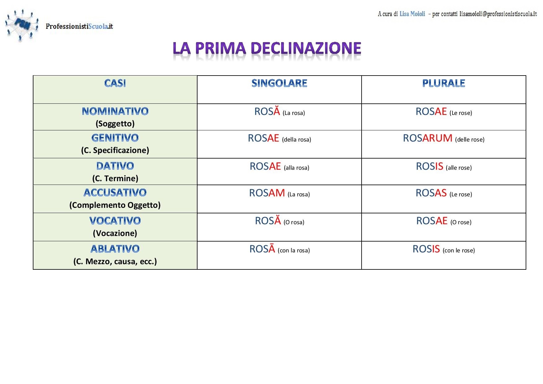 Latino La 1 Declinazione Professionisti Scuola