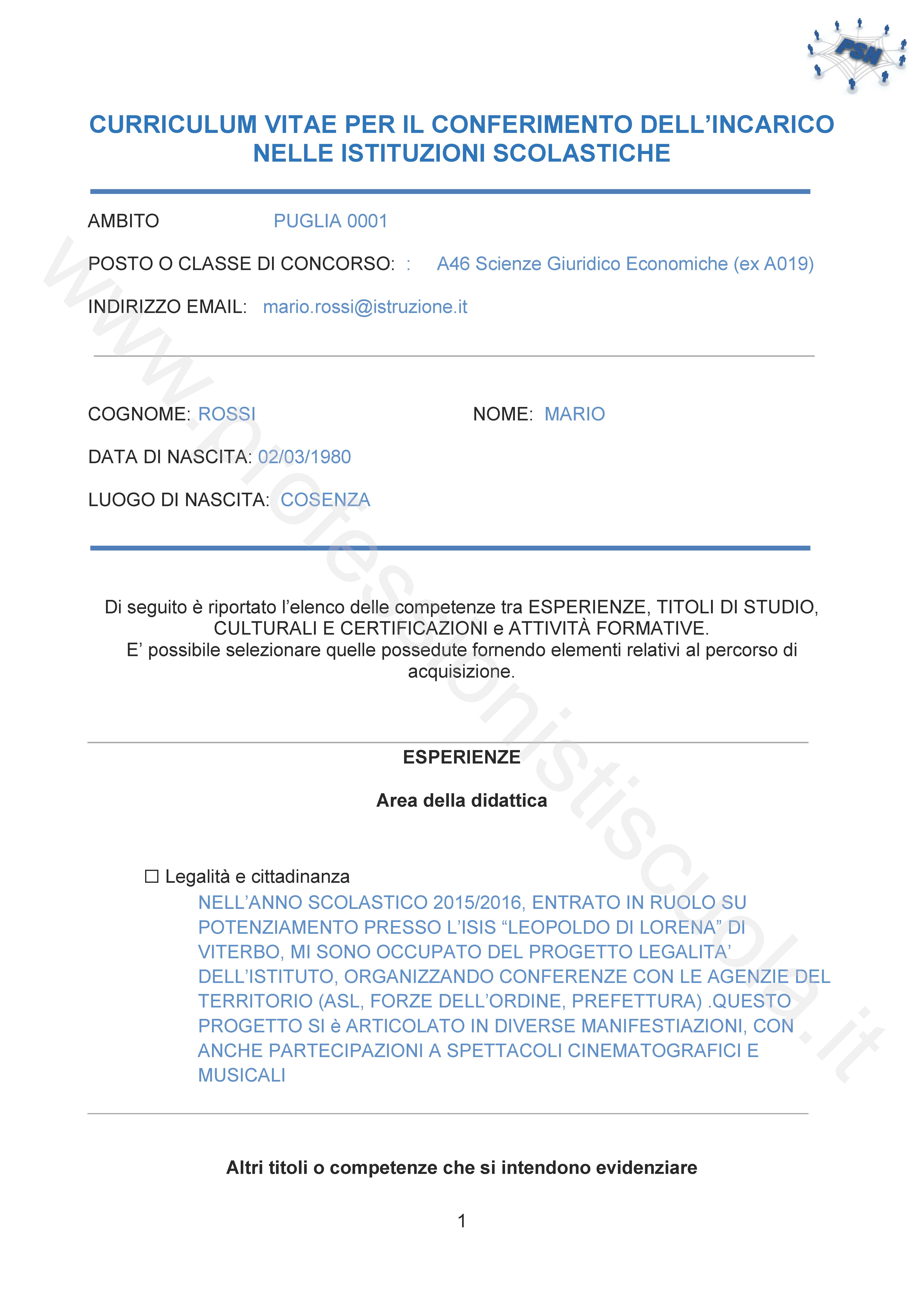 curriculum vitae insegnanti scuola primaria